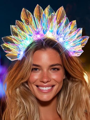 JAKAWIN Light Up Headband LED Crown Mardi Gras Headpiece Rave Hair Accessories for Women