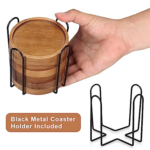 6 Pcs Best Wooden Coasters with Holder Coffee Table Decor Acacia Wood Coaster Set Modern Cup Coaster for Drink Home Dining...