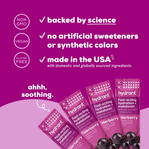 Hydrant - Sleep Electrolyte Powder, Elderberry Flavor, 30 Rapid Hydration Individual Stick Packs - Sleep Blend of Melatoni...