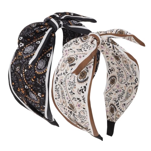 CAVETEE Bow Headbands for Women, Black and White Knotted Hair Bands for Women, 2 Pack Wide Hair Accessories