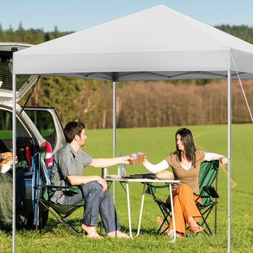 10x10 ft Pop Up Canopy Tent, Easy Up Instant Outdoor Canopy, Straight Legs, Wheeled Carry Bag - White