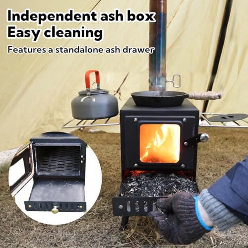 Huskfirm Double Camping Chair Oversized Loveseat & Wood Burning Stove Folding Wood Stove for Tent, Cooking, Courtyard, Cam...
