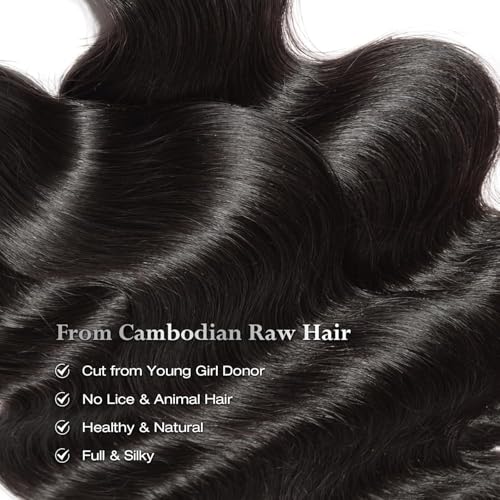 ASHINE Human Hair Bundle Body Wave Straight, Unprocessed Cambodian Raw Hair Bundles for Women Natural Black 24 Inch, Keep Soft and Silky After Multiple Washes