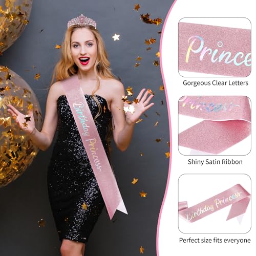 UlZDVUli Birthday Princess Crown, Birthday Princess Headband Tiara Sash Accessories Set for Women, Pink Crown Sash Decorat...