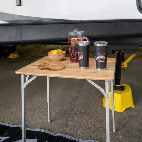 Camco Bamboo Folding Camping Table with Aluminum Legs - Natural Bamboo Top Measures 25 ½ x 19 ¾-inches & Supports Up to 85...