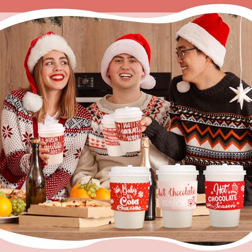Vesici 36 Sets Christmas Hot Cocoa Coffee Cup with Lids and Sleeves 12oz Christmas Disposable Paper Cup Hot Cocoa Chocolat...