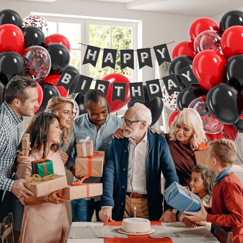 Red and Black Balloons, 60pcs 12inch Black Red Confetti Balloons for Graduation Wedding New Year Eve Birthday Party Decora...