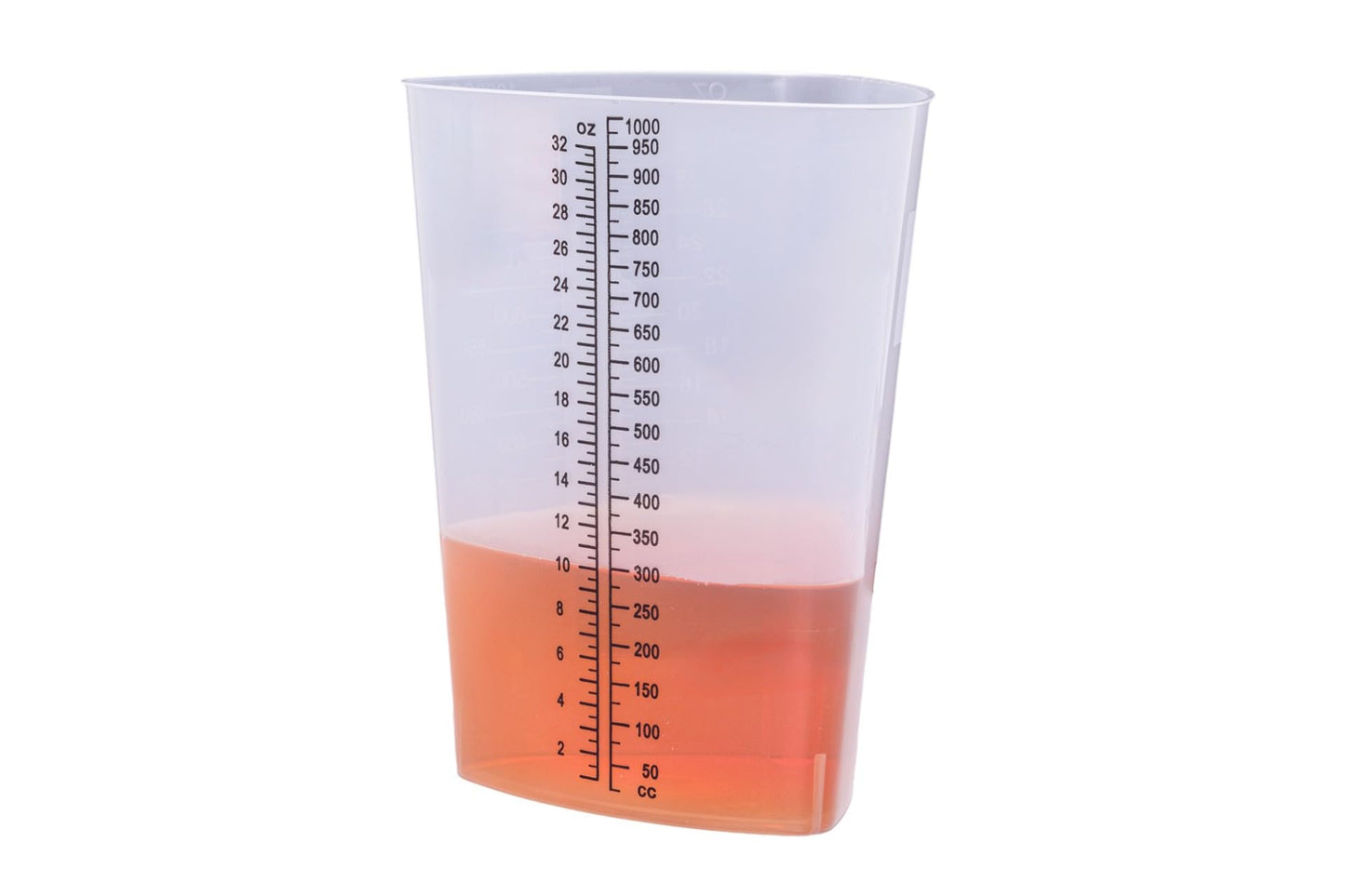Vakly Plastic Graduated Triangular Intake Output Container [5 Pack] 32 ounce Three-Sided Translucent Laboratory Beaker for Measuring & Mixing - Clear Markings in oz & cc - for Specimen, Paint & Epoxy