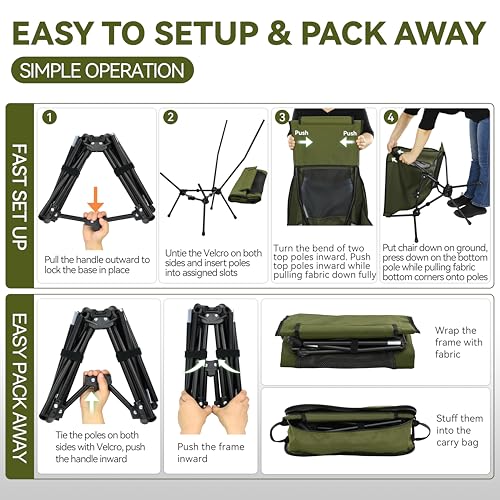 MARCHWAY Lightweight Folding High Back Camping Chair with Head Support, Stable Portable Compact for Outdoor Camp, Travel, ...