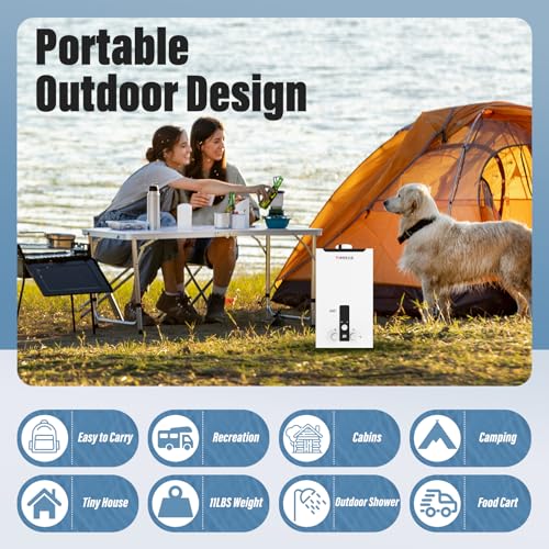 Nessxa Tankless Water Heater Propane with Digital Display, 4.76 GPM 18L Portable Instant Hot Gas Water Heater with Overhea...