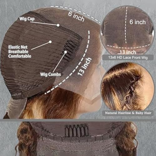 Honey Blonde 13x6 Deep Curly Lace Front Wigs Human Hair Pre Plucked Curly Frontal Wig 26 inch 4/27 Highlight Ombre Deep Jerry Curly HD Lace Front Wigs 180% Density Curly Lace Front Wig for Women