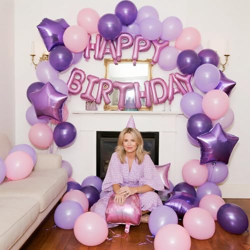 60 Pieces Pink Purple Balloons, 12 Inches Metallic Light Purple Balloon Confetti Balloons for Birthday, Wedding, Unisex Ad...