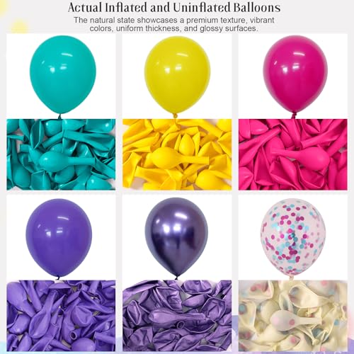 CVPARTYON Pink Blue Purple Balloon, 60 Pcs 12 Inches Hot Pink Metallic Purple Yellow Confetti Balloons for Birthday Party ...