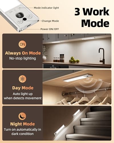 EZVALO 10inch Under Cabinet Lighting, LED Motion Sensor Light Indoor, 2400mAh USB Rechargeable Closet Lights, Dimmable & M...