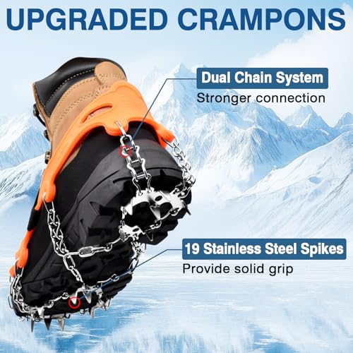 ZeeDix Crampons Ice Cleats for for Shoes & Boots, 19-Spike Stainless Steel Crampon, Anti Slip Traction Grips for Walking H...