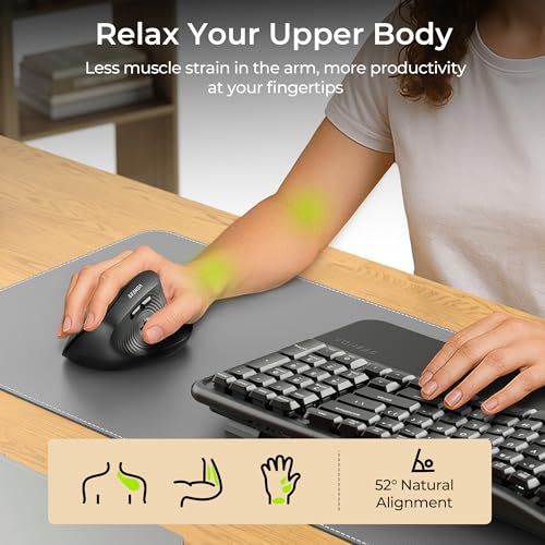 seenda Ergonomic Mouse Wireless, MOU200 Bluetooth Vertical Mouse - 3 Multi-Device Connectivity,1000/1600 /2400 DPI, Ergo O...