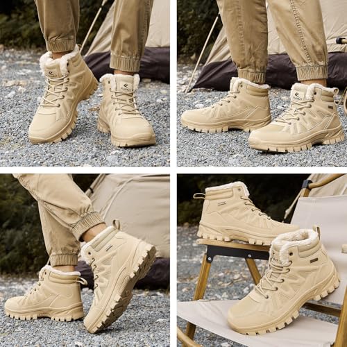 FLARUT Mens Snow Boots Insulated Fur Liner Winter Warm Hiking Shoes Walking Sneaker