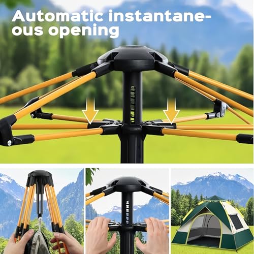 Automatic Instant Setup Camping Tent, 3-6 Person All-Season Tent with Dual Doors & Mesh Windows