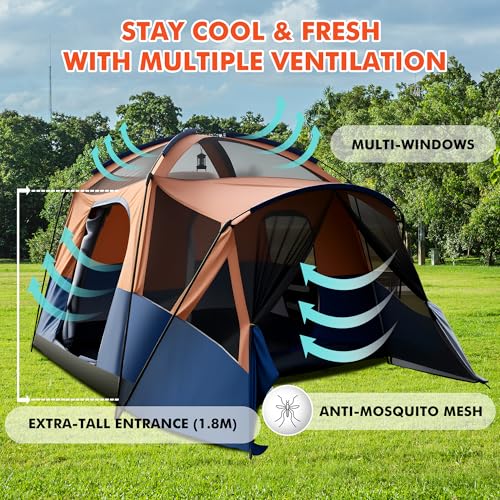 Eolzzi 4 Season Extra Large SUV Car Tent for Camping – Waterproof Windproof 5–10 Family Tent, PU3000 mm, Dual Doors with B...