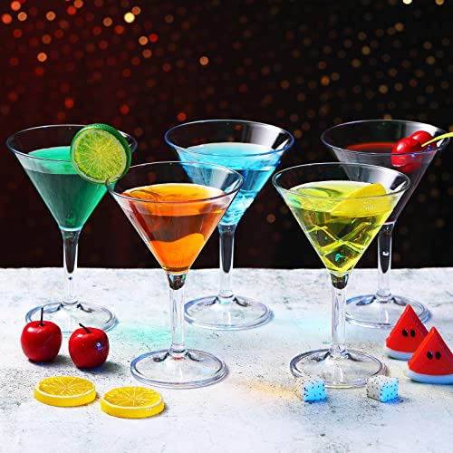 Patelai 30 Pcs 10 oz Unbreakable Martini Glasses Set Disposable Plastic Martini Glasses Clear Stemmed Cocktail Cups Drinkw...