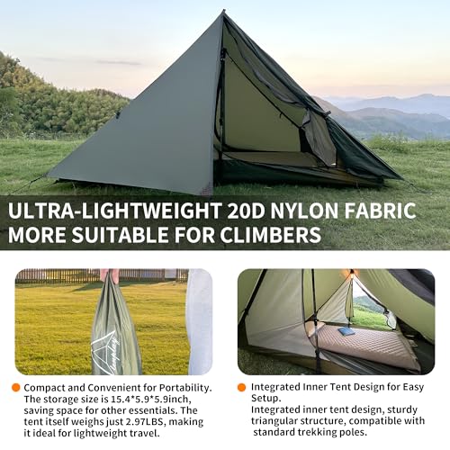 TENPLAY Backpacking Tent,Lightweight Camping Tent 2 Person,Ultralight Hiking Tent,Nylon,Waterproof,Windproof,Easy Setup,4 ...