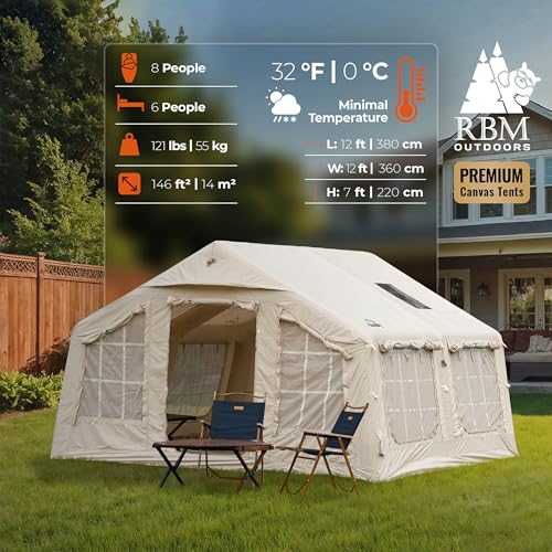 Coody | Rbm Outdoors Koala/Hub/Octopus Inflatable Tents for Camping with Stove Jack, 2/8/10 Person Luxury Canvas Blow Up T...