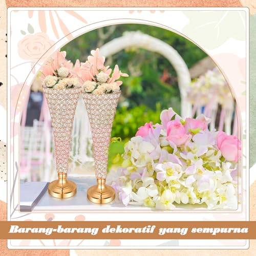 Rtteri 4 Pcs 20 Inch Tall Crystal Vase for Centerpieces Wedding Christmas Metal Crystal Trumpet Flower Vase Stand for Holi...