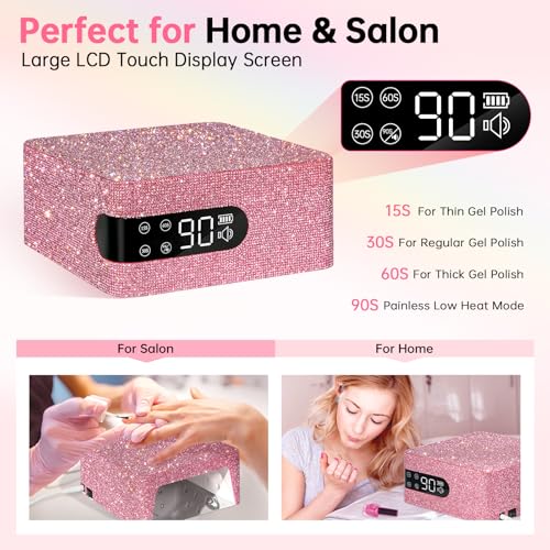 Cordless UV Nail Lamp for Gel Nail Polish 96W, Rechargeable LED Nail Light Professional Nail Dryer with 4 Timer Setting, Touch Control & Auto Sensor, Fast Curing lamp for Salon & Home