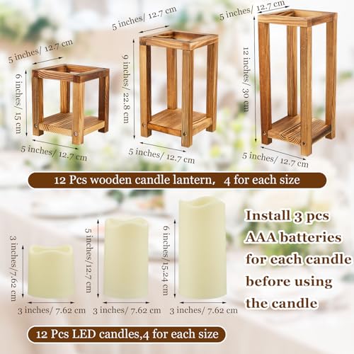 24 Pcs Wooden Candle Lantern Include 12 Wedding Lantern Centerpiece 12 Flameless Decorative Candles Holders Wedding Center...
