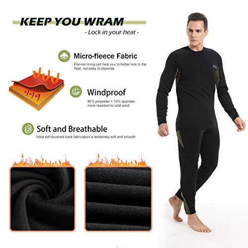Men’s Thermal Underwear Set, Winter Fleece Lined Sport Long Johns Base Layer Quick Drying Thermo for Hunting Skiing