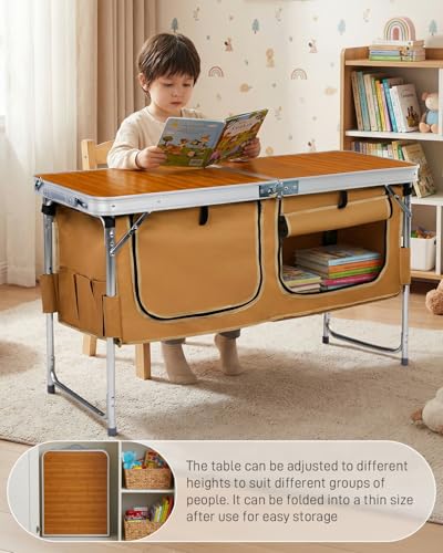 Outvita Folding Table, 4FT Aluminum Camping Table with Large Storage Space and Adjustable Height Picnic Table Lightweight ...