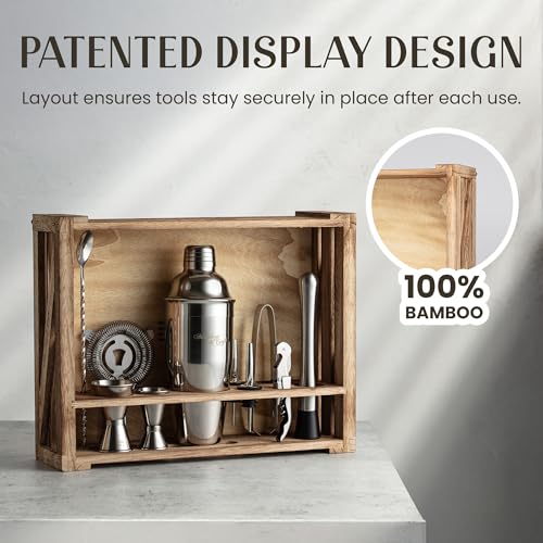 Mixology & Craft 11-Piece Cocktail Shaker Set with Wood Stand | Complete Cocktail Kit Gift Set | Top Bartender Gifts for M...