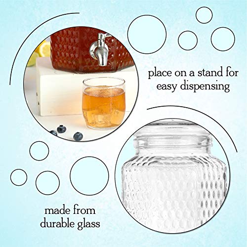 Double Glass Beverage Dispenser Set - 2 Gallon Punch Dispensers with Stand, Spigot, and Drip Trays | Ideal for Juice, Tea,...