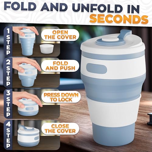 2-Pack Сollapsible Cups for Traveling Reusable – 12oz Leakproof Coffee Travel Mug, Silicone, Foldable & Portable for Hikin...