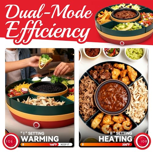 SugarWhisk Lazy Susan Taco Bar & Condiment Containers with Lids, 4 Taco Holders for Taco Tuesday Kit, Fondue Pot for Taco ...