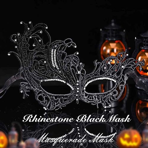 Obmyec Masquerade Lace Mask Women Black Masks Proms Face Mask Halloween Eye Mask Costume Party for Women and Girls