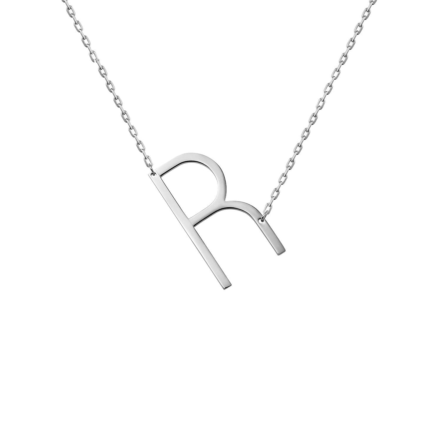 WIGERLON Stainless Steel Initial Letters Necklace for Women Color 18K Silver Plated from A-Z Letter R