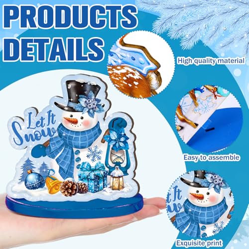Wesiti 12 Pcs Winter Snowflake Table Decorations Wooden Centerpiece for Table Blue White Snowflake Snowman Gnomes Tabletop...