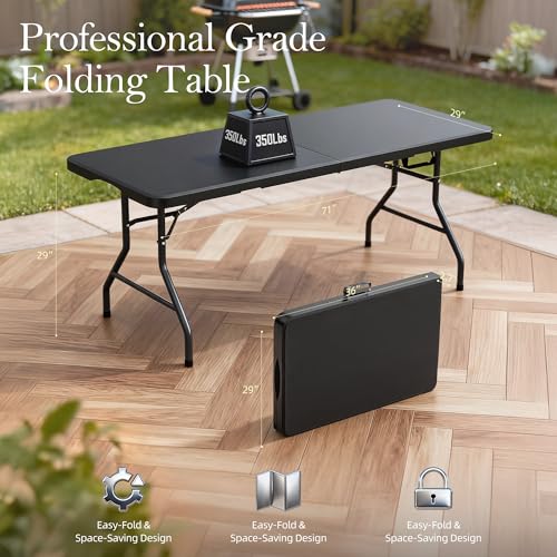 6FT Folding Table with Carrying Handle: Upgrade Thickened Heavy Duty Portable Foldable Table | Perfect Plastic Tables for ...