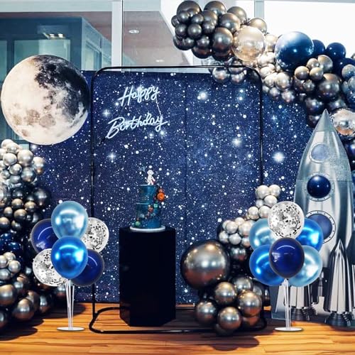 TONIFUL 4 Set Metallic Blue Silver Balloon Stand Centerpiece Table Decorations for Men's Birthday,Father's Day Retirement,...