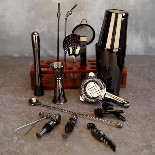 Homestia Cocktail Shaker Set Bartender Kit : 18-Piece Bar Tool Set with Wooden Stand | Bars Set with All Practical Bar Acc...