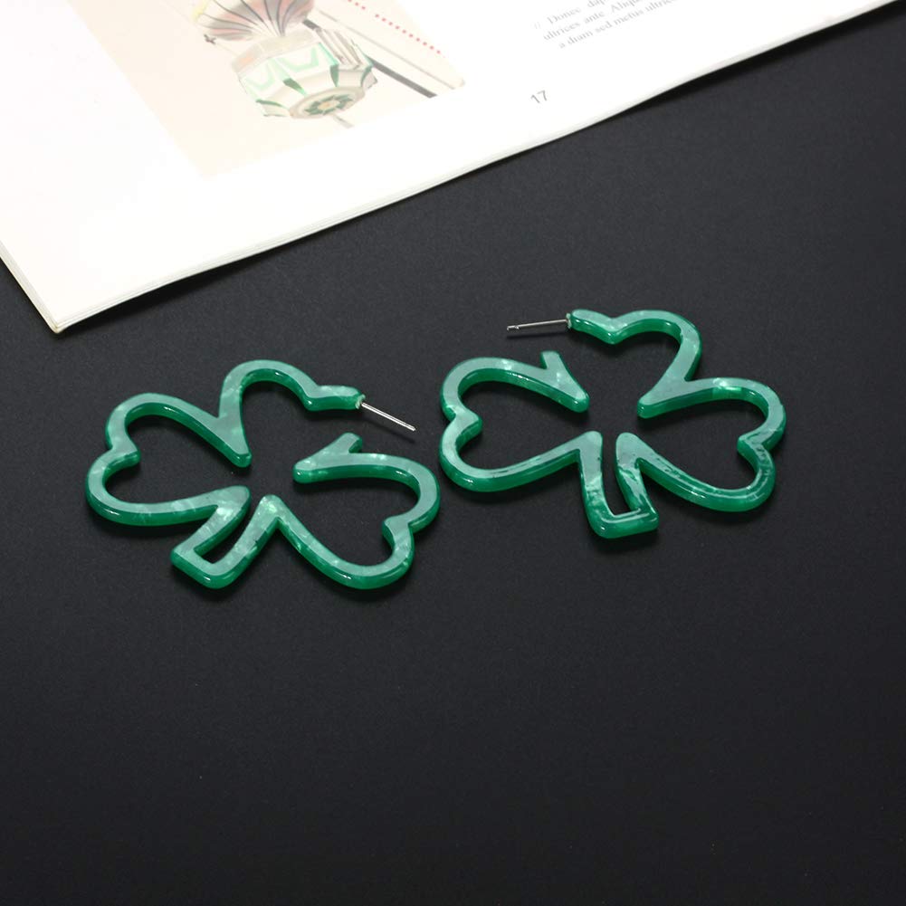 Green Shamrock hoop earrings Good Luck Charm Acrylic Resin Shamrock St Patrick's Day hoop earrings for Women(Green)