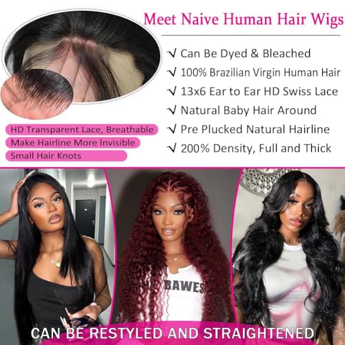 24 Inch Deep Wave Lace Front Wigs Human Hair 200 Density 13x6 HD Lace Frontal Wigs for Women Deep Curly Glueless Wigs Human Hair Pre Plucked with Baby Hair