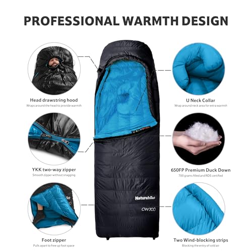 Naturehike 0 Degree Ultralight Down Sleeping Bag for Adults, 650 Fill Power, Backpacking Cold Weather Sleeping Bag with RD...