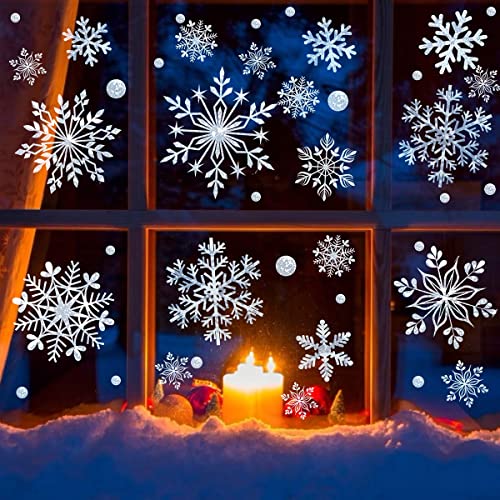 DC-BEAUTIFUL 318 Pcs Christmas Snowflakes Clings Decoration Set, White Christmas Theme Window Stickers, Winter Snow Flakes...