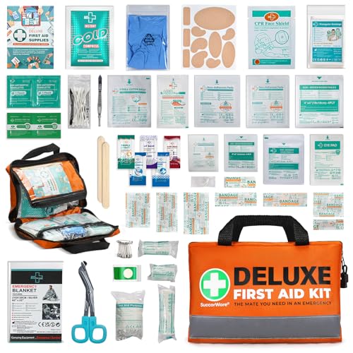 SuccorWare 380 Pieces Deluxe First Aid Kit Compact Trauma Medical Kits with Assorted Bandages, Instant Cold Pack, Emergenc...