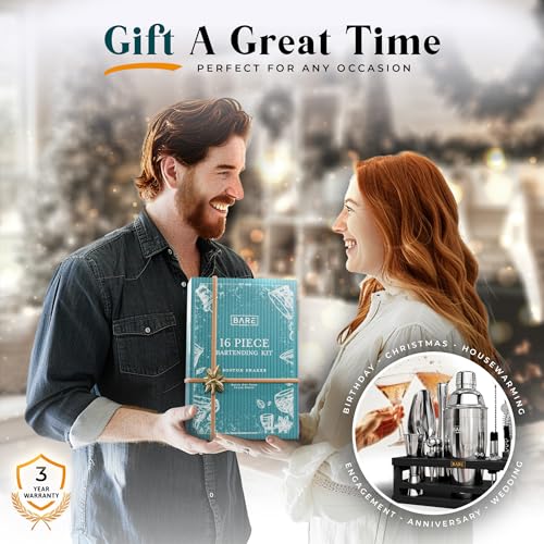 BARE BARREL® Mixology Bartender Kit Bar Set | 16-Piece Cocktail Shaker Set | Martini Barware Mixing Tools for Home Bartend...