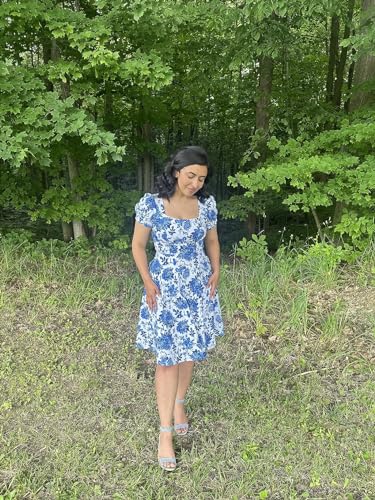 OBBUE Women's Square Neck Dress Vintage 1950s Cocktail Party Dress with Puff Sleeves