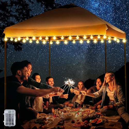ElectricWise 1 Pack LED Canopy Lights, 40ft 80LED Battery Powered Canopy Tent Lights Outdoor with 8 Modes, Warm White Cano...