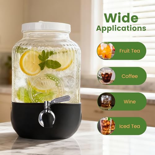 Bandesun 1 Gallon Glass Drink Dispensers For Parties, Leakproof/Crack-resistant Beverage Dispenser with Silicone Protectiv...